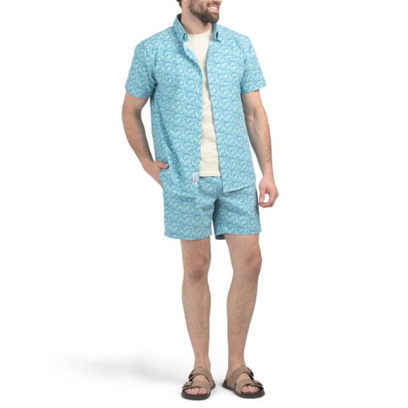 BEACH BROS Blue 2pc Swim Trunks And Top Cabana Set